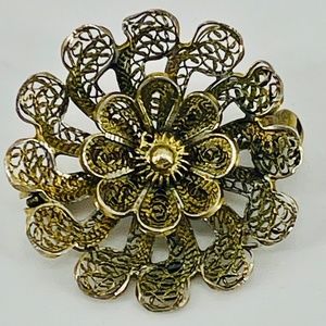 835 Sterling Silver Vintage Floral Flower Gold Tone Filigree Lapel Pin 1.23 g 1"